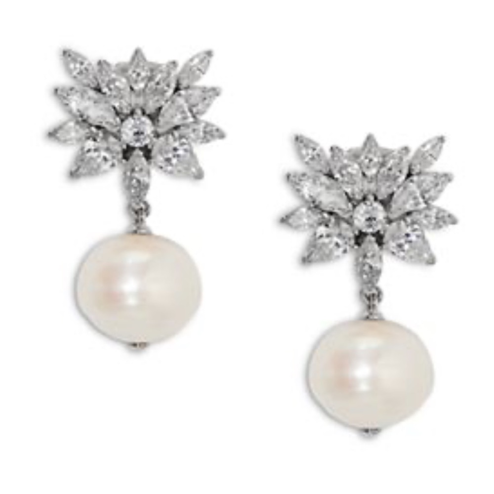 NADRI NEW Sav Cubic Zirconia Cluster & Cultured Freshwater Pearl Drop Earrings